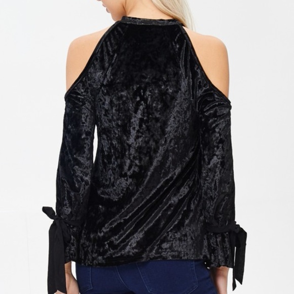 Black Velvet Open Shoulder Top - Picture 2 of 4